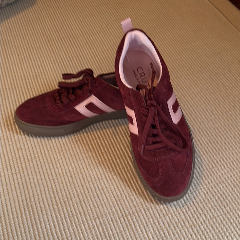 Burgundy Suede Sneakers with Pink Detail